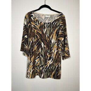 NEIMAN MARCUS Exclusively Cashmere Animal Print Scoop Neck Bell Sleeve Top Large